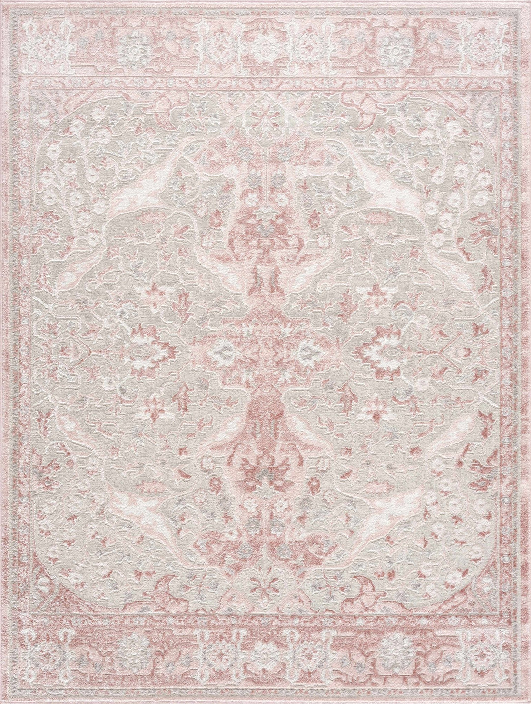 Oriental Medallion Design Light Pink and Beige high pile Area Rug - The Rug Decor