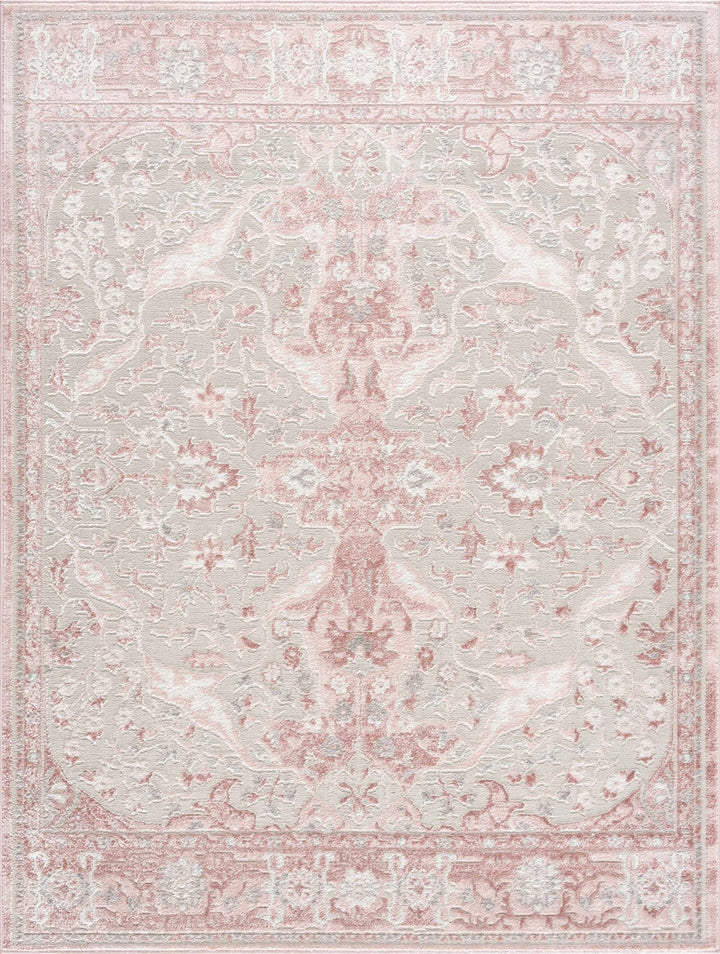 Oriental Medallion Design Light Pink and Beige high pile Area Rug - The Rug Decor