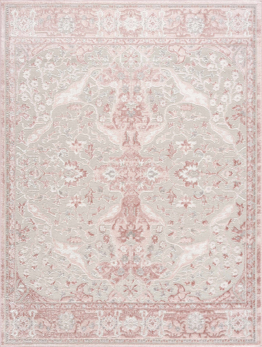 Oriental Medallion Design Light Pink and Beige high pile Area Rug - The Rug Decor