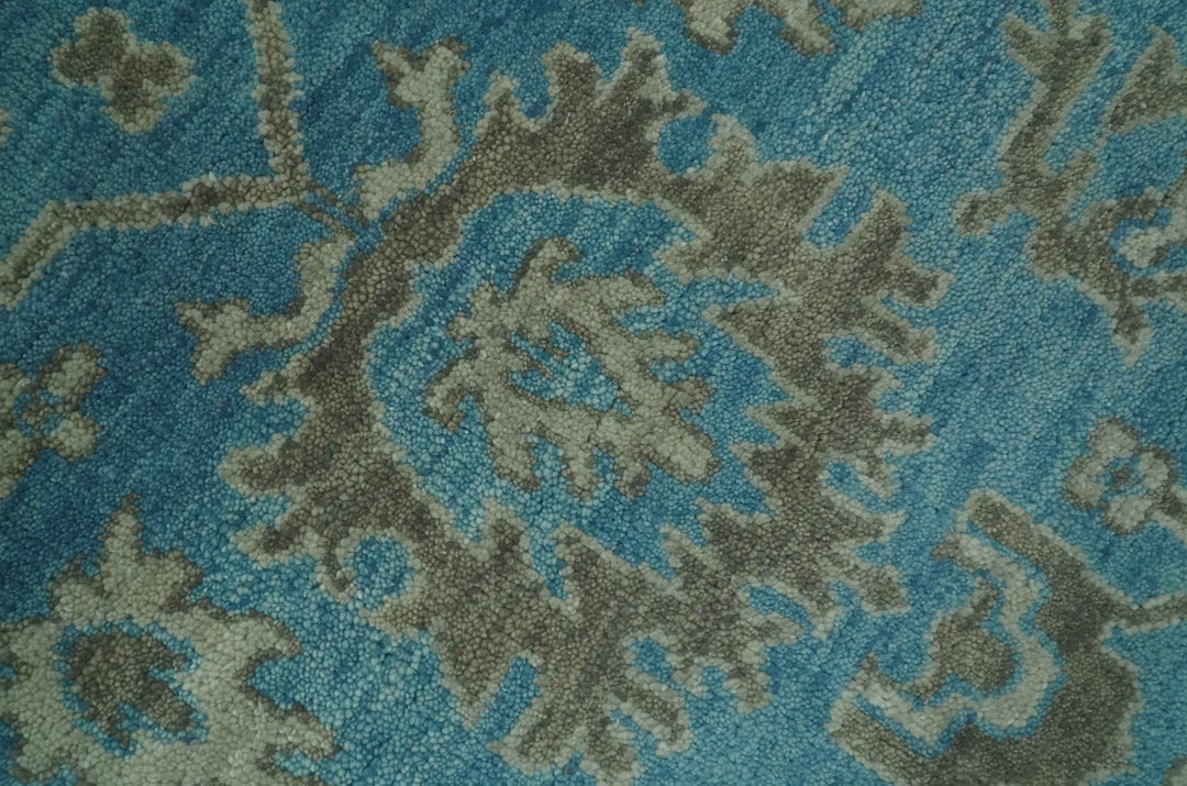 Origin Custom Made Blue and Beige Oushak Hand Knotted Wool Rug - The Rug Decor
