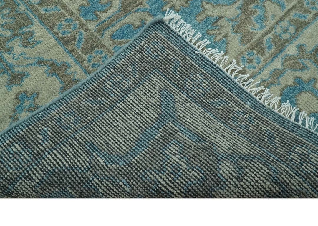 Origin Custom Made Blue and Beige Oushak Hand Knotted Wool Rug - The Rug Decor