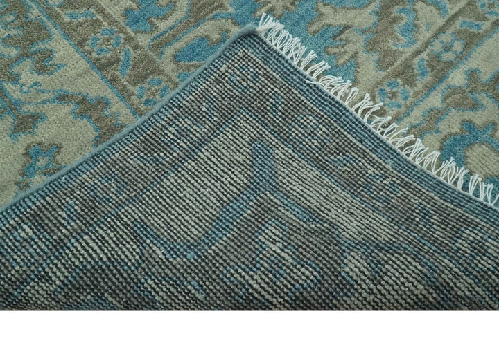 Origin Custom Made Blue and Beige Oushak Hand Knotted Wool Rug - The Rug Decor