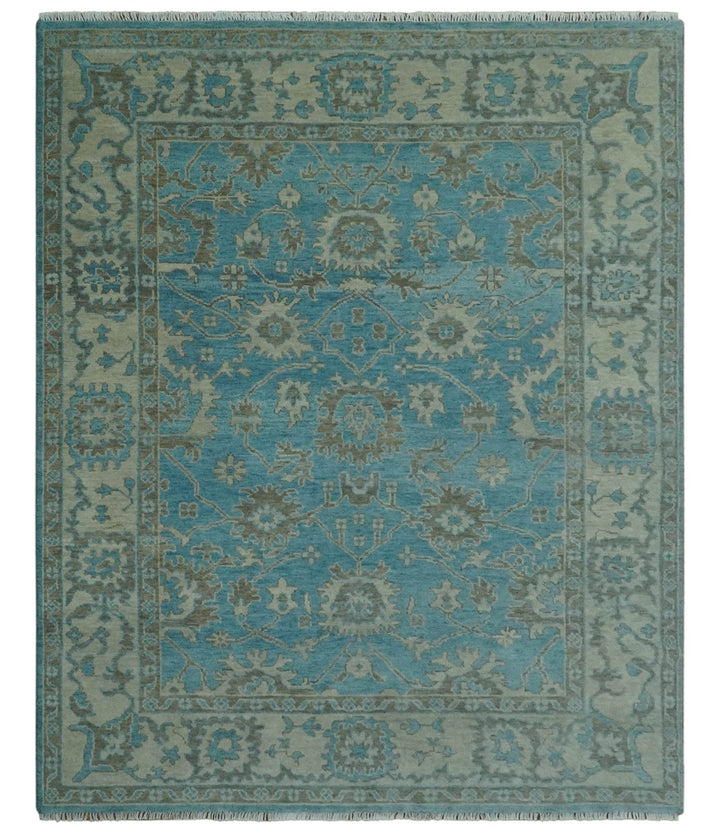 Origin Custom Made Blue and Beige Oushak Hand Knotted Wool Rug - The Rug Decor
