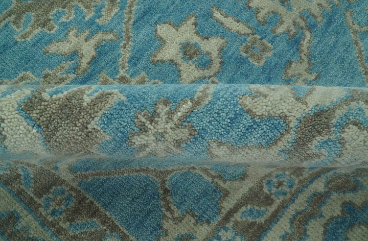 Origin Custom Made Blue and Beige Oushak Hand Knotted Wool Rug - The Rug Decor