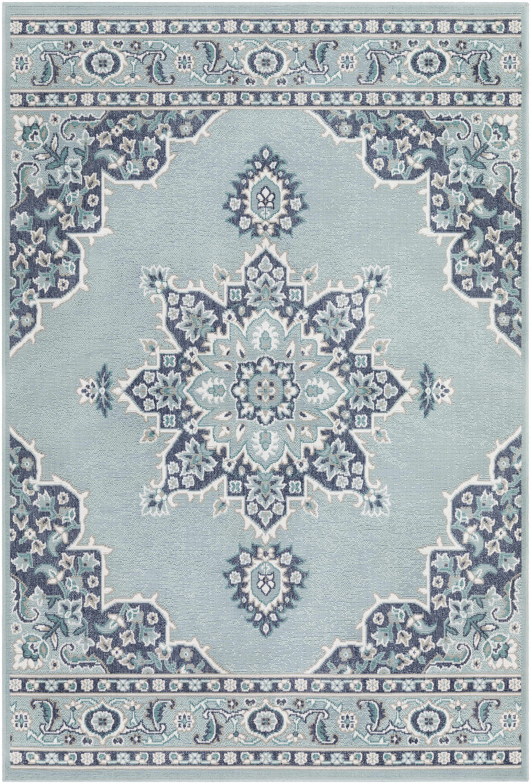 Orla Traditional Medallion Design Blue Outdoor Area Rug