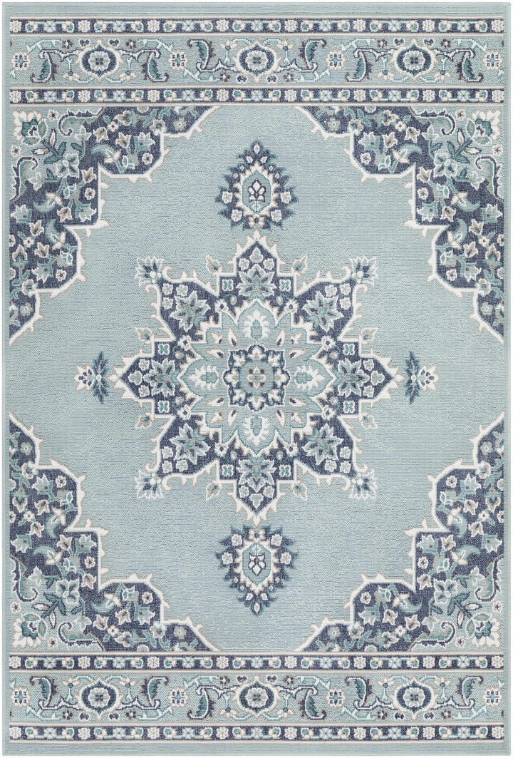 Orla Traditional Medallion Design Blue Outdoor Area Rug
