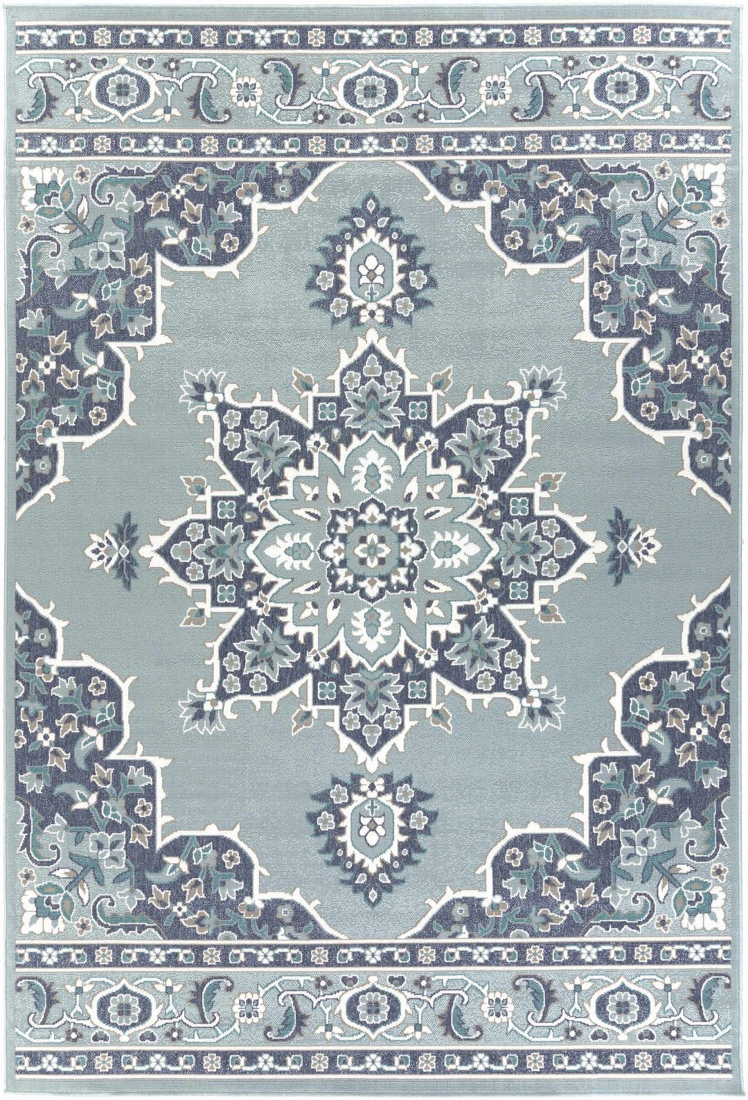 Orla Traditional Medallion Design Blue Outdoor Area Rug