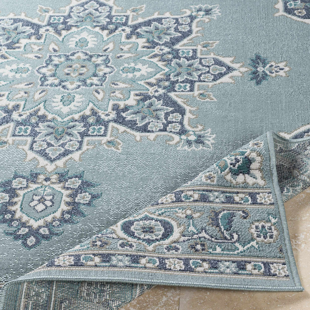 Orla Traditional Medallion Design Blue Outdoor Area Rug