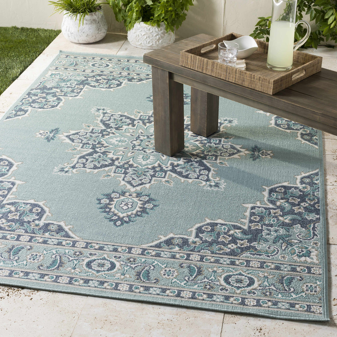 Orla Traditional Medallion Design Blue Outdoor Area Rug