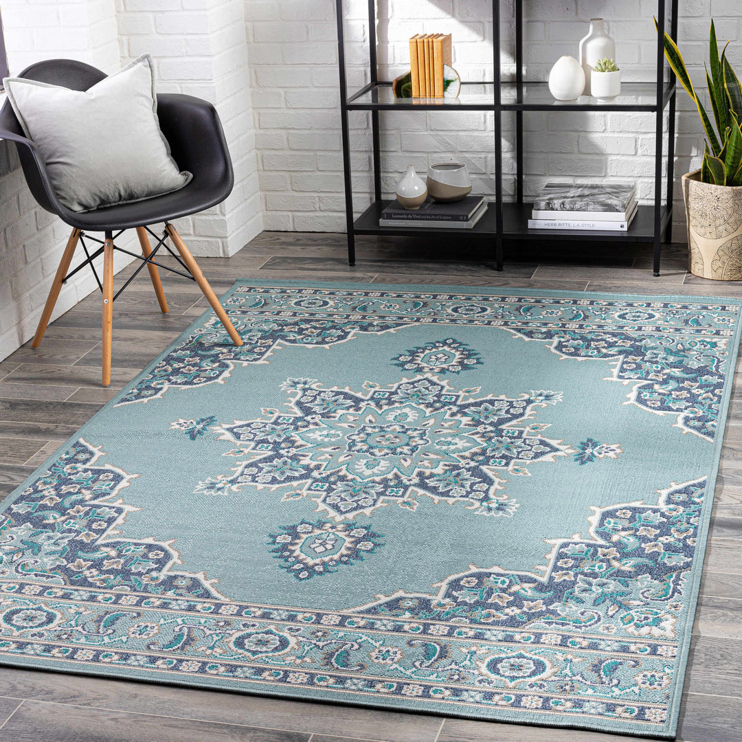 Orla Traditional Medallion Design Blue Outdoor Area Rug