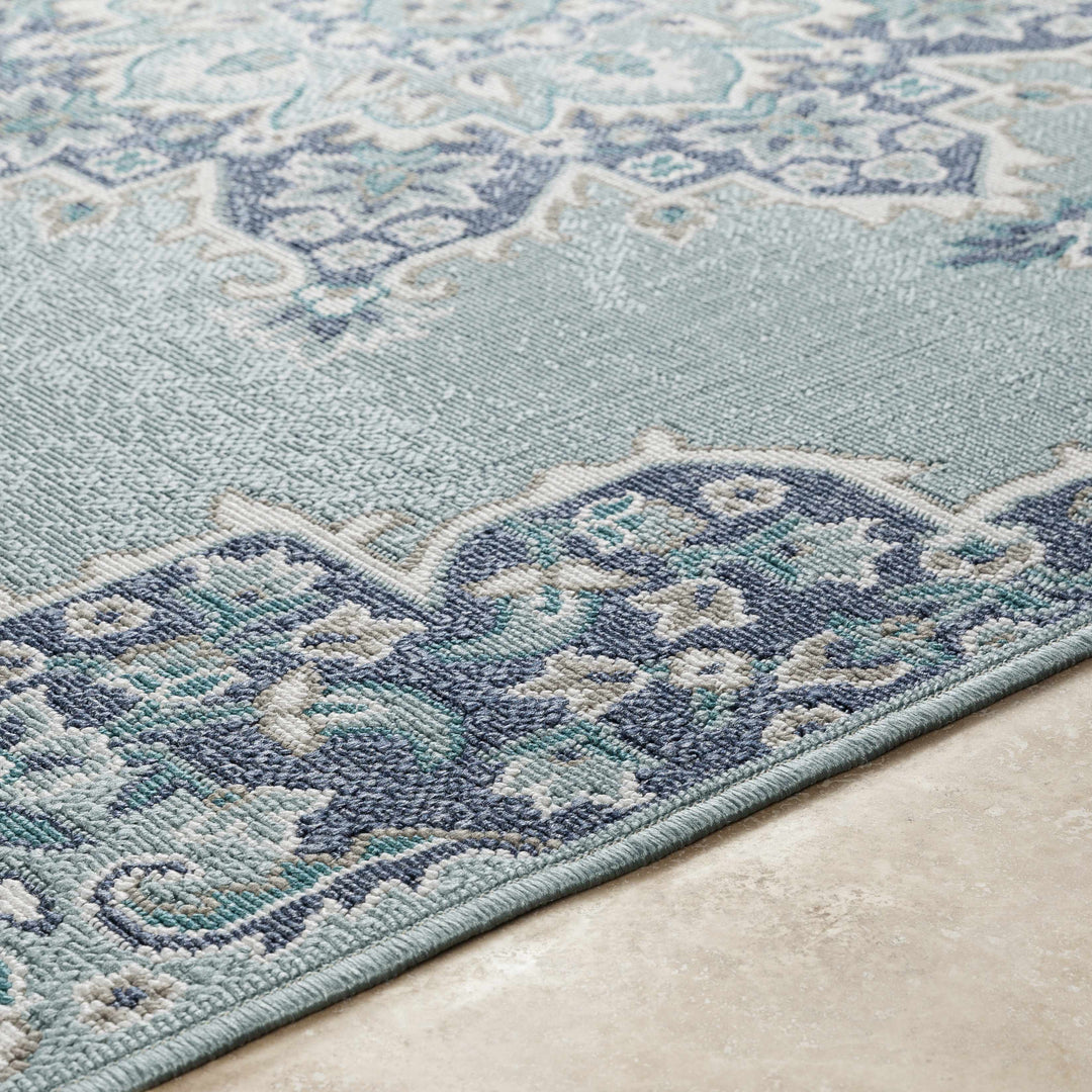 Orla Traditional Medallion Design Blue Outdoor Area Rug
