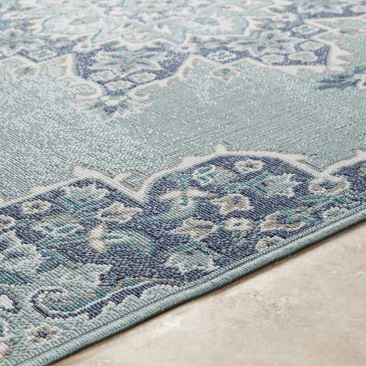 Orla Traditional Medallion Design Blue Outdoor Area Rug