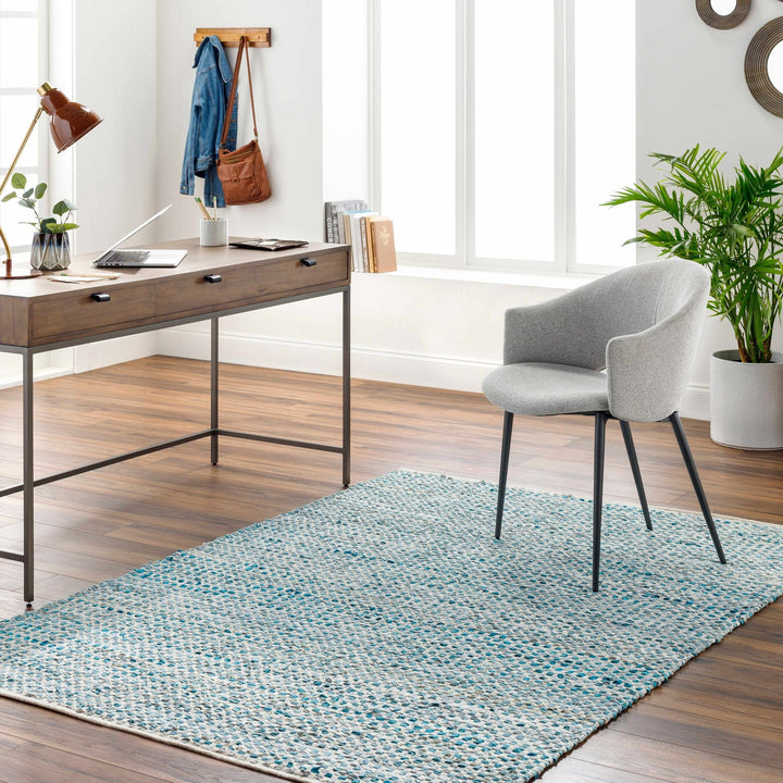 Orovada Modern Pattern Teal & Beige Hand Woven Cotton Rug - The Rug Decor