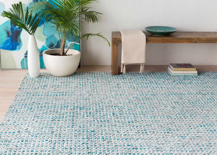 Orovada Modern Pattern Teal & Beige Hand Woven Cotton Rug - The Rug Decor