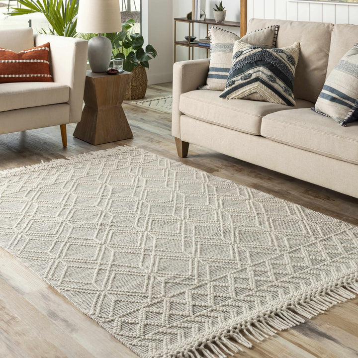 Ossun Bohemian Gray And Ivory Wool Rug - The Rug Decor