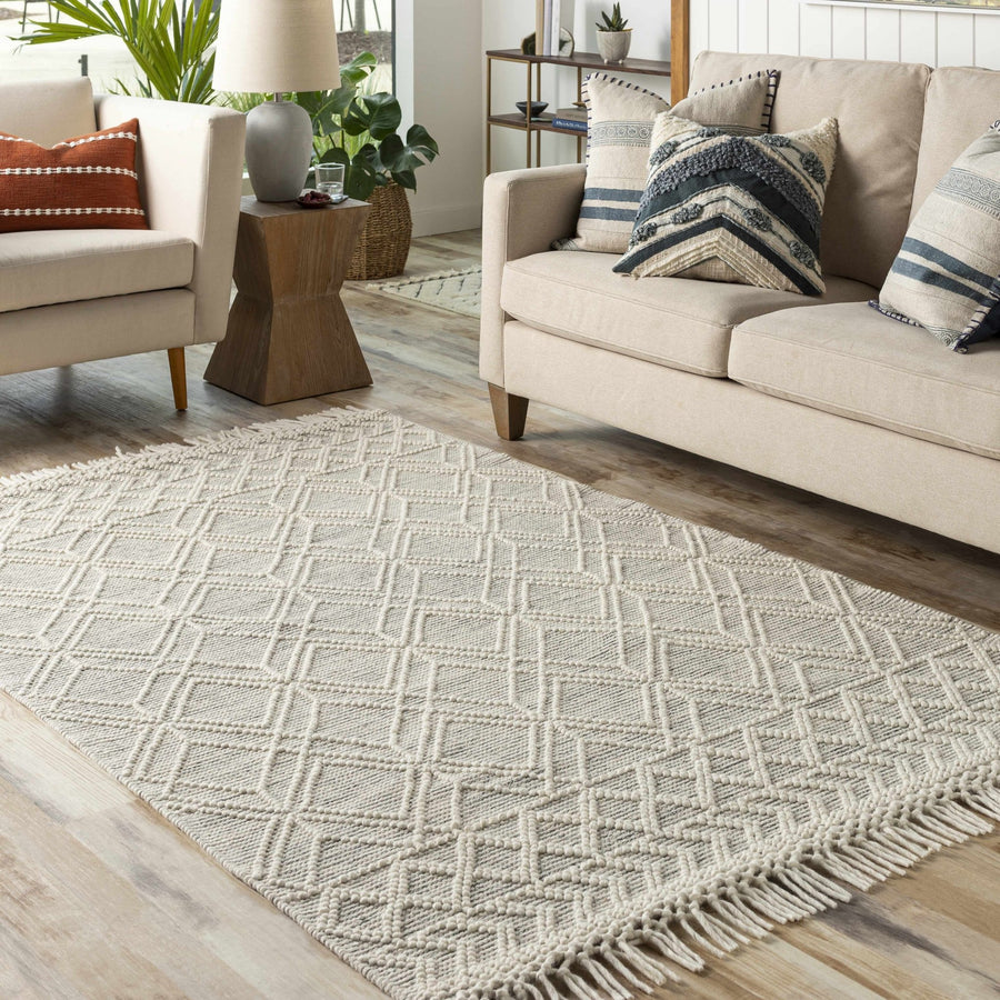 Ossun Bohemian Gray And Ivory Wool Rug - The Rug Decor