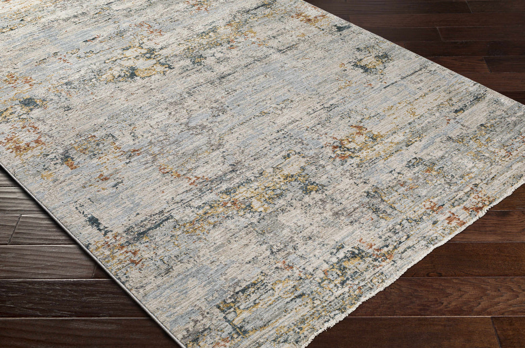 Contemporary Ivory And Gray Machine Woven Rug