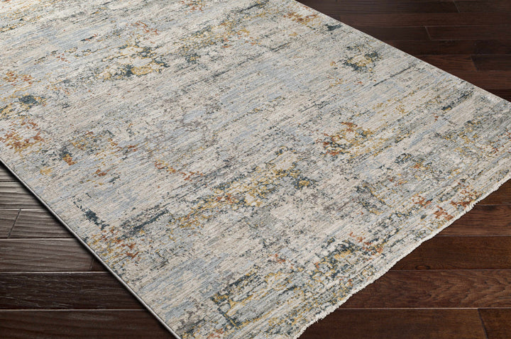 Contemporary Ivory And Gray Machine Woven Rug
