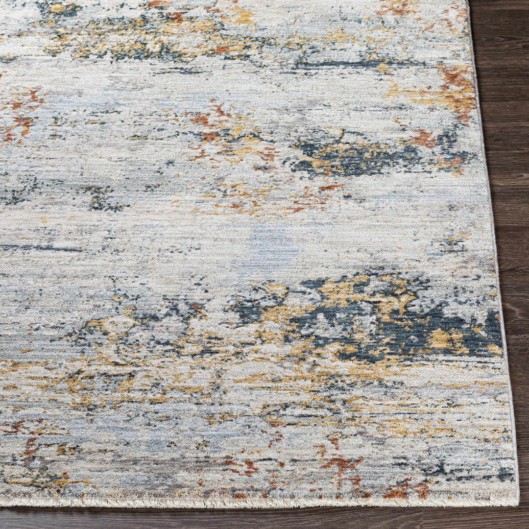 Contemporary Ivory And Gray Machine Woven Rug