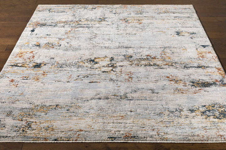 Contemporary Ivory And Gray Machine Woven Rug