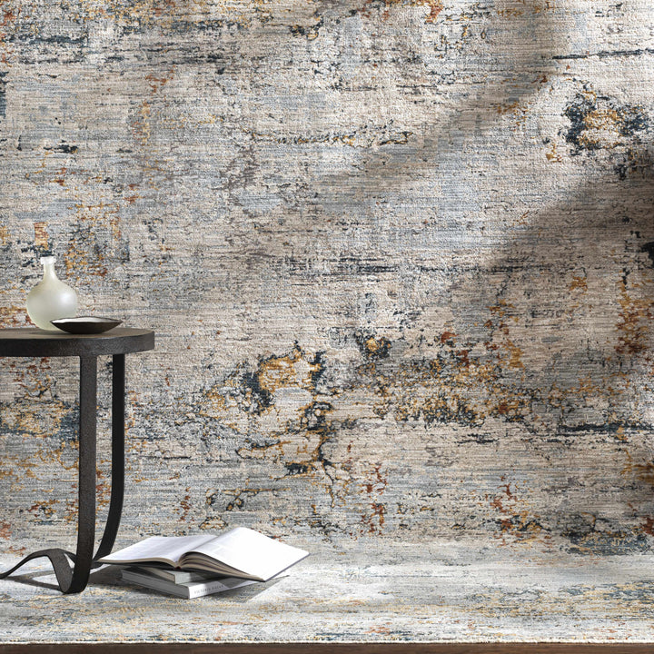 Contemporary Ivory And Gray Machine Woven Rug