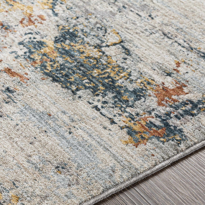 Contemporary Ivory And Gray Machine Woven Rug