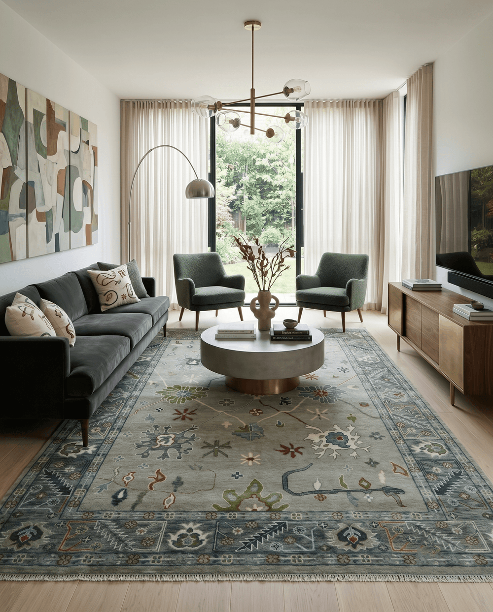 Oushak 9x12 Hand Knotted Olive and Charcoal Traditional Wool Rug - The Rug Decor