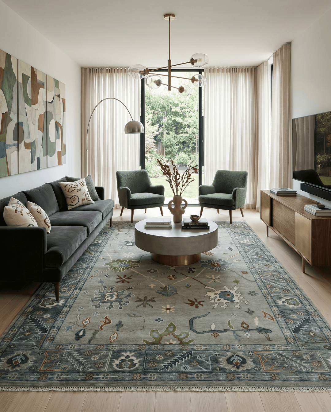 Oushak 9x12 Hand Knotted Olive and Charcoal Traditional Wool Rug - The Rug Decor