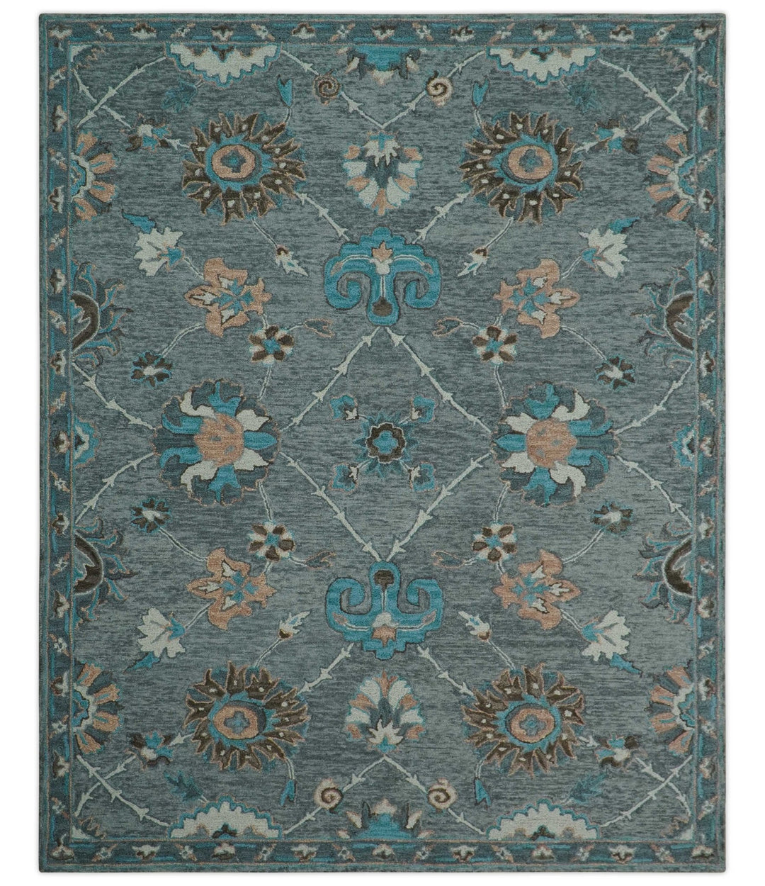 Oushak Design Gray, Blue And Brown Hand Tufted Custom Made wool rug - The Rug Decor