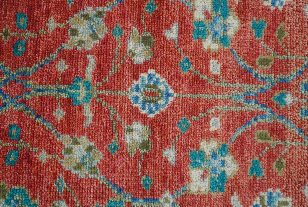 Oushak Design Red And Green 2.6x8 Hand knotted Wool Rug - The Rug Decor
