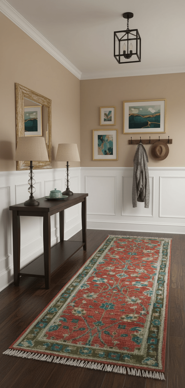 Oushak Design Red And Green 2.6x8 Hand knotted Wool Rug - The Rug Decor