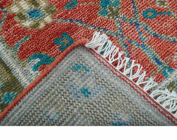 Oushak Design Red And Green 2.6x8 Hand knotted Wool Rug - The Rug Decor