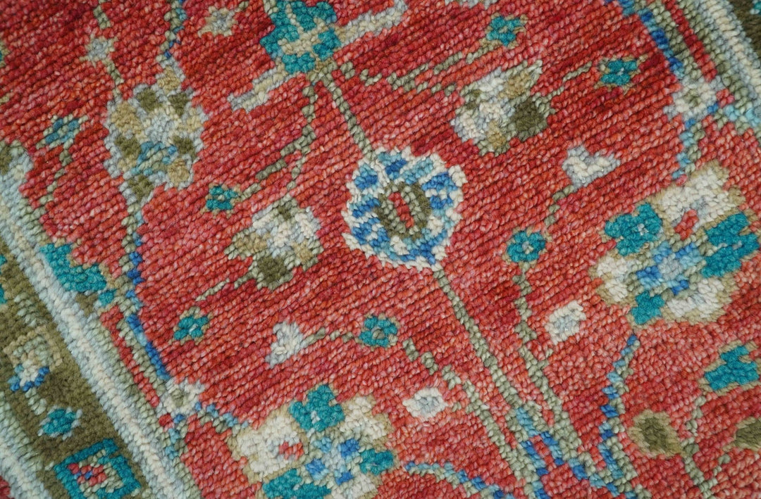 Oushak Design Red And Green 2.6x8 Hand knotted Wool Rug - The Rug Decor