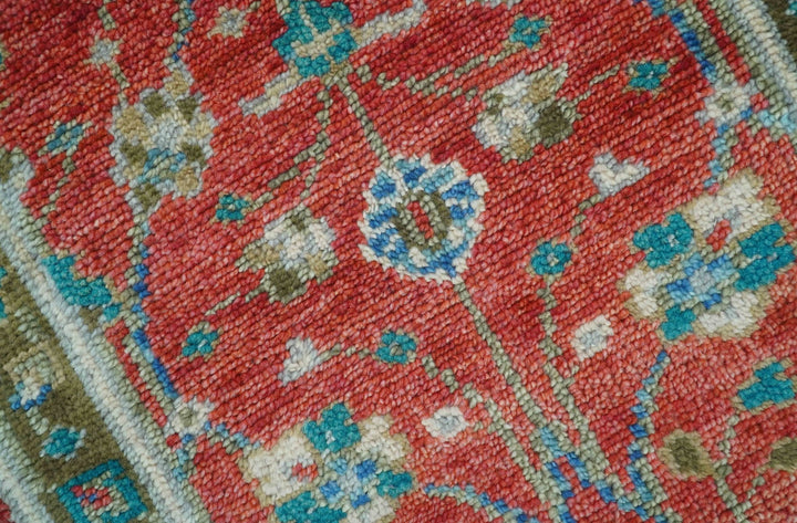 Oushak Design Red And Green 2.6x8 Hand knotted Wool Rug - The Rug Decor