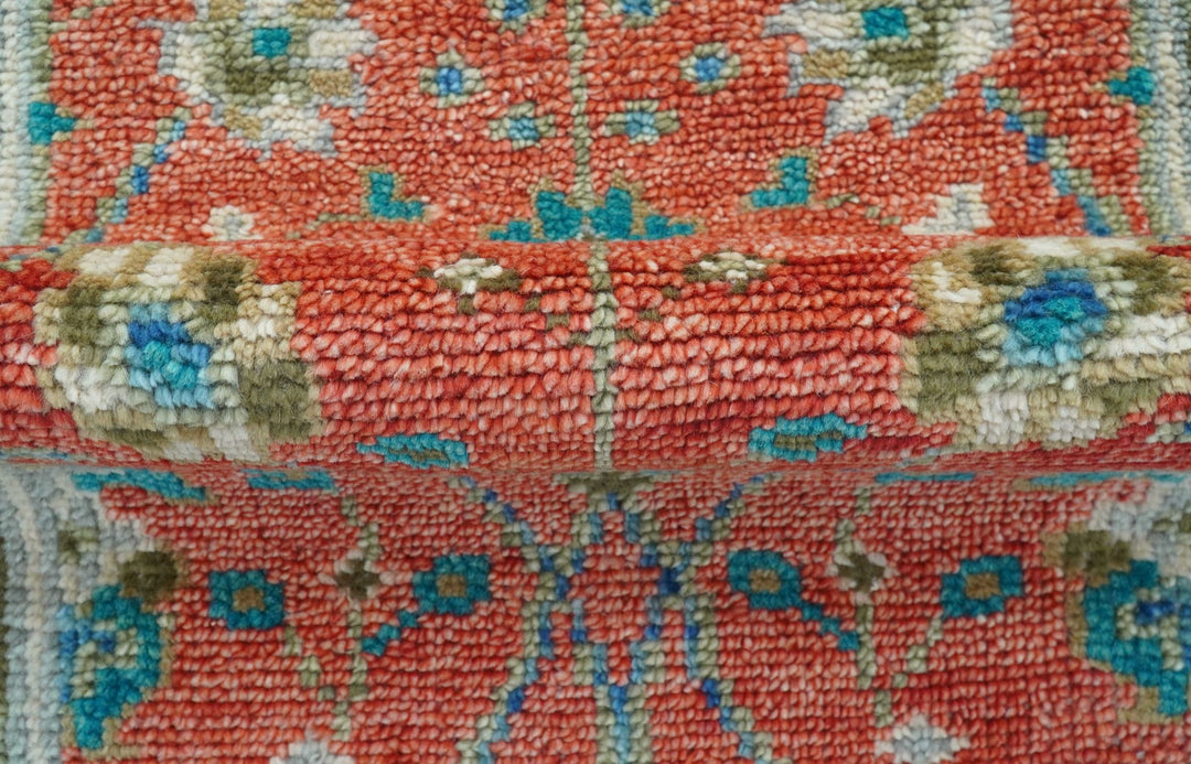 Oushak Design Red And Green 2.6x8 Hand knotted Wool Rug - The Rug Decor