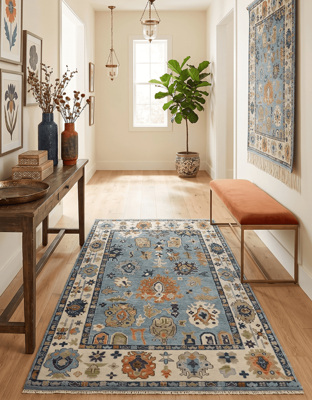 Oushak Hand Knotted Blue and Ivory Traditional Wool Multi Size wool Area Rug - The Rug Decor