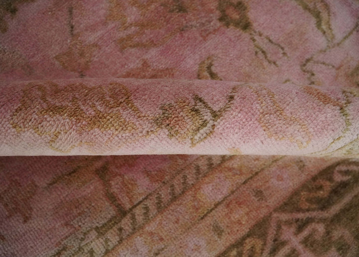 Overdyed 8x11 Hand Knotted Pink and Brown Traditional Oushak Wool Rug - The Rug Decor