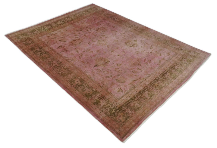 Overdyed 8x11 Hand Knotted Pink and Brown Traditional Oushak Wool Rug - The Rug Decor