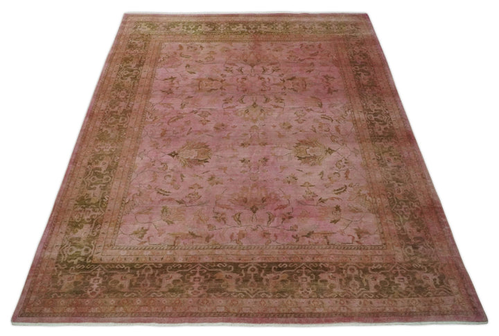 Overdyed 8x11 Hand Knotted Pink and Brown Traditional Oushak Wool Rug - The Rug Decor