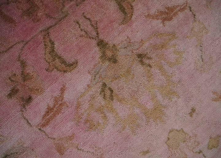 Overdyed 8x11 Hand Knotted Pink and Brown Traditional Oushak Wool Rug - The Rug Decor