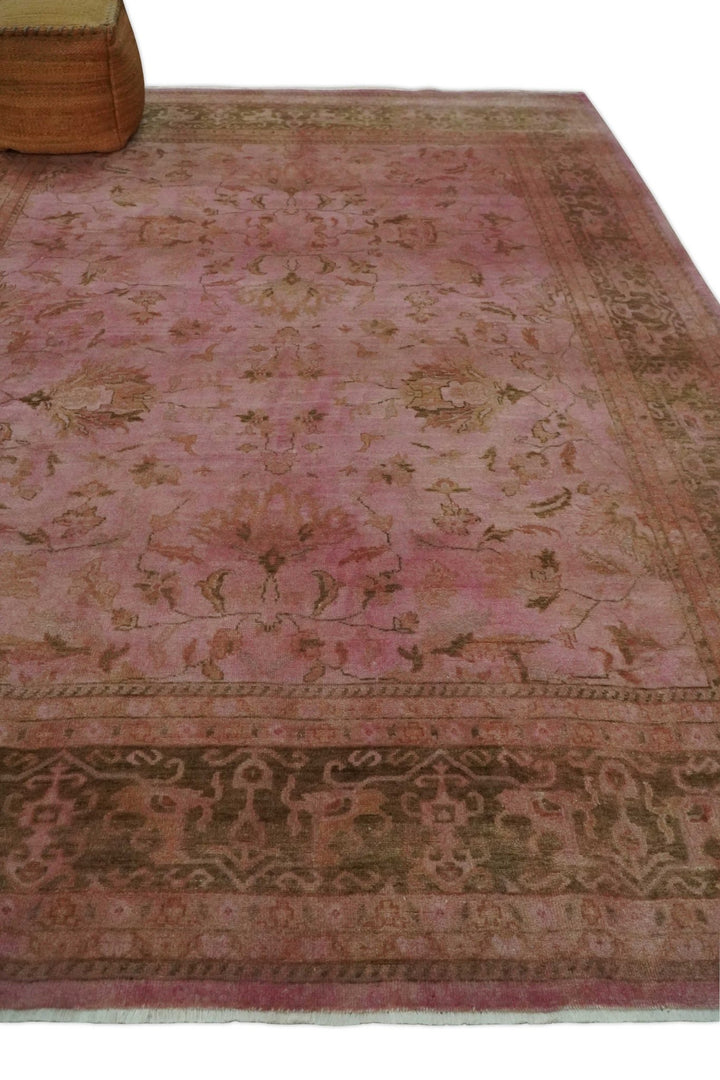 Overdyed 8x11 Hand Knotted Pink and Brown Traditional Oushak Wool Rug - The Rug Decor