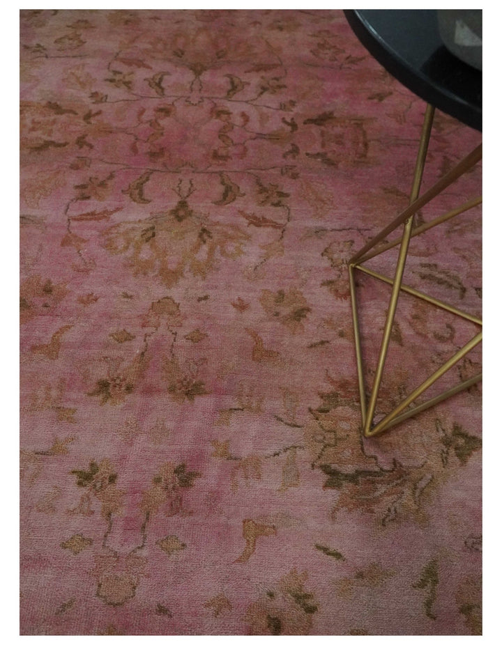 Overdyed 8x11 Hand Knotted Pink and Brown Traditional Oushak Wool Rug - The Rug Decor