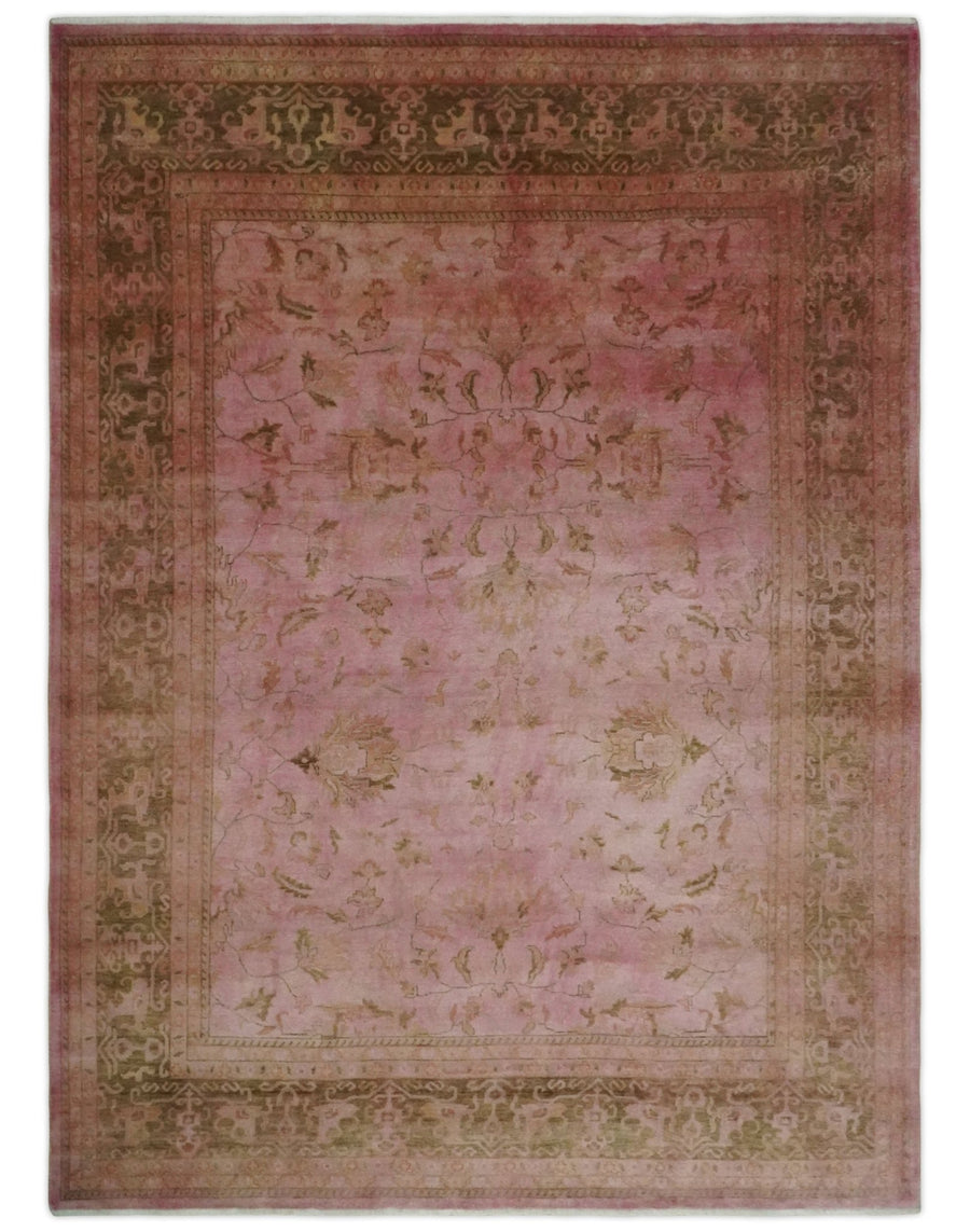 Overdyed 8x11 Hand Knotted Pink and Brown Traditional Oushak Wool Rug - The Rug Decor