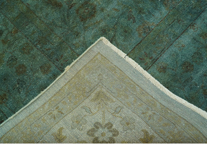 Overdyed Traditional Oriental Oushak Teal Hand knotted Wool Area Rug - The Rug Decor