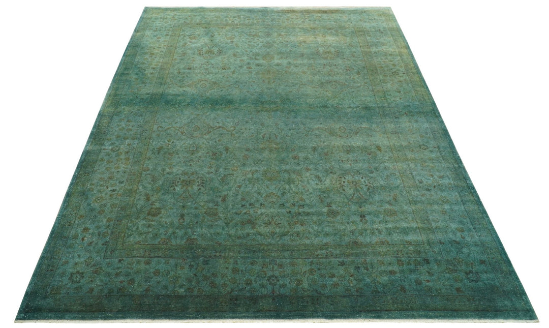 Overdyed Traditional Oriental Oushak Teal Hand knotted Wool Area Rug - The Rug Decor
