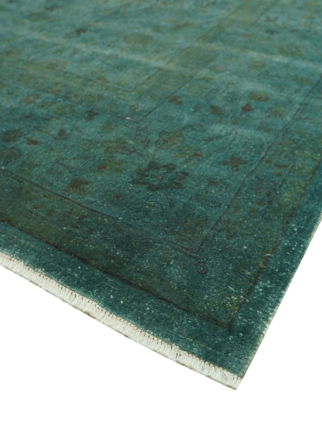 Overdyed Traditional Oriental Oushak Teal Hand knotted Wool Area Rug - The Rug Decor