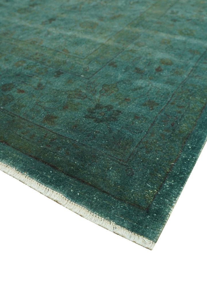 Overdyed Traditional Oriental Oushak Teal Hand knotted Wool Area Rug - The Rug Decor