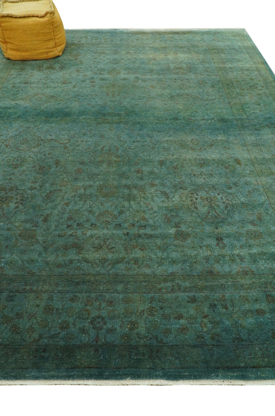 Overdyed Traditional Oriental Oushak Teal Hand knotted Wool Area Rug - The Rug Decor