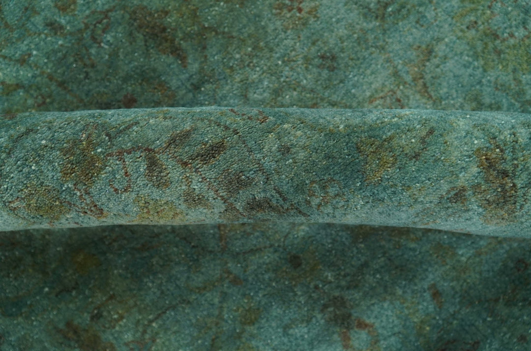 Overdyed Traditional Oriental Oushak Teal Hand knotted Wool Area Rug - The Rug Decor