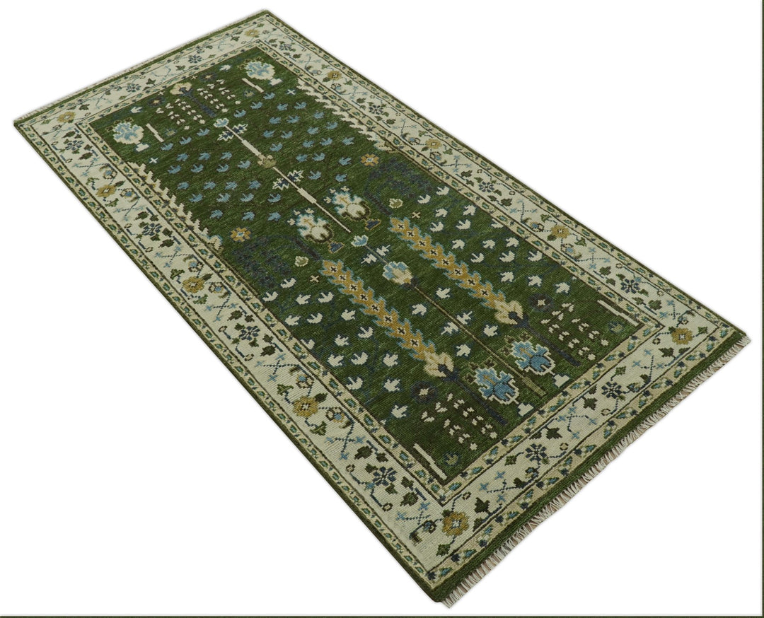 Oversize 5x10 Runner Rug Green Tree of life Hand Knotted Wool Rug - The Rug Decor